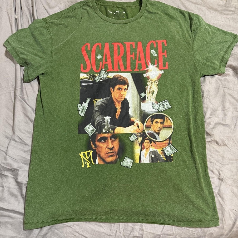 Scarface Shirt Mens XL Green Tony Montana Money Graphic Tee Movie Gangster